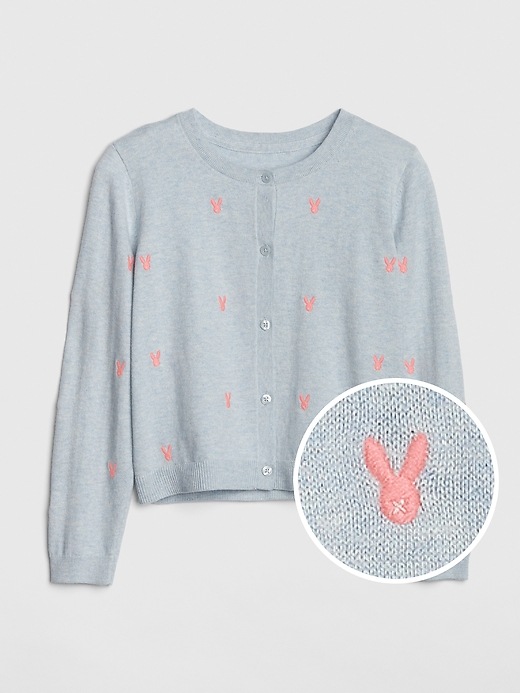 Image number 1 showing, Kids Embroidered Rabbit Cardigan Sweater