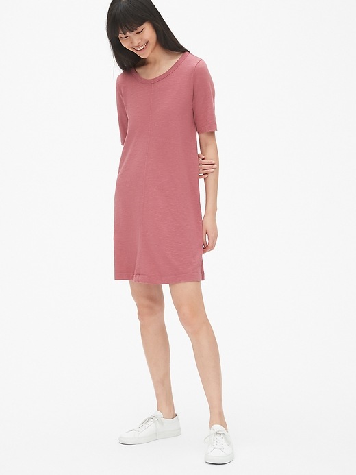 View large product image 1 of 1. Soft Slub Elbow-Length T-Shirt Dress