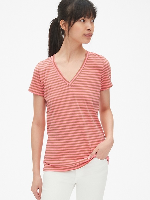 View large product image 1 of 1. Vintage Wash Stripe V-Neck T-Shirt