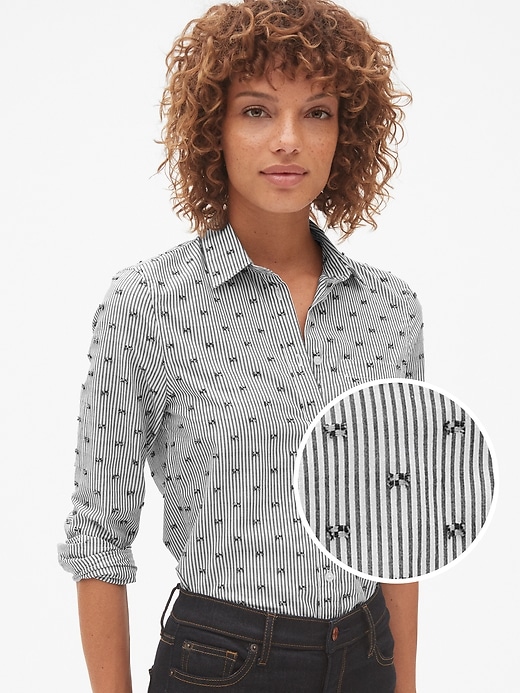 Image number 1 showing, Fitted Boyfriend Stripe Shirt in Clip Dot