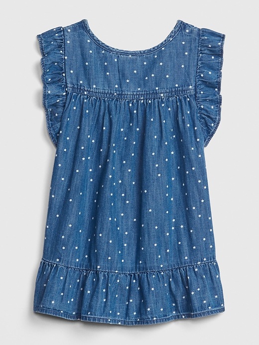 2 of 8 showing, with the color indigo star print of product Toddler Star Ruffle Denim Dress