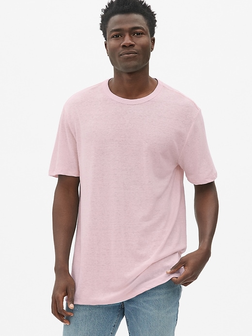View large product image 1 of 1. Crewneck T-Shirt in Linen-Cotton
