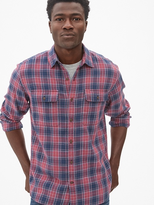 View large product image 1 of 1. Plaid Work Shirt in Slub Cotton