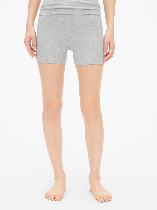 1 of 8 showing, with the color heather grey of product First Layer Essentials Ribbed Shorts