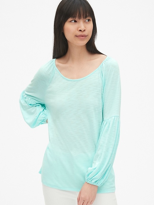 View large product image 1 of 1. Soft Slub Balloon Sleeve T-Shirt