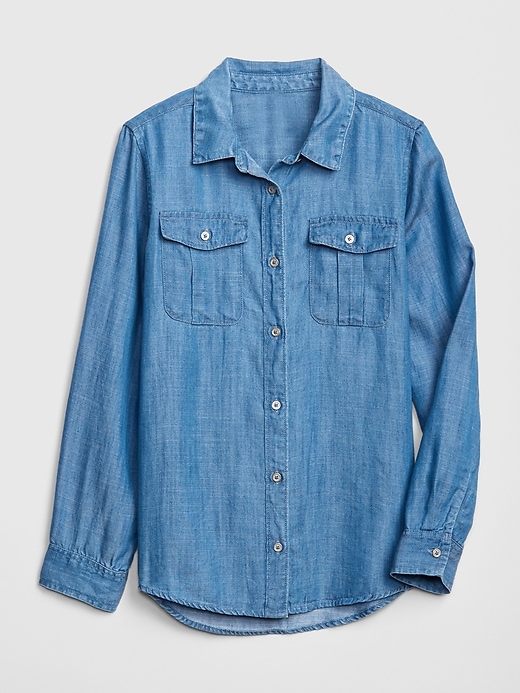 1 of 8 showing, with the color medium wash of product Kids Denim Long Sleeve Shirt