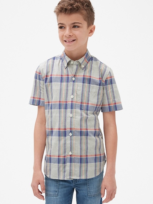 Image number 2 showing, Kids Plaid Poplin Short Sleeve Shirt