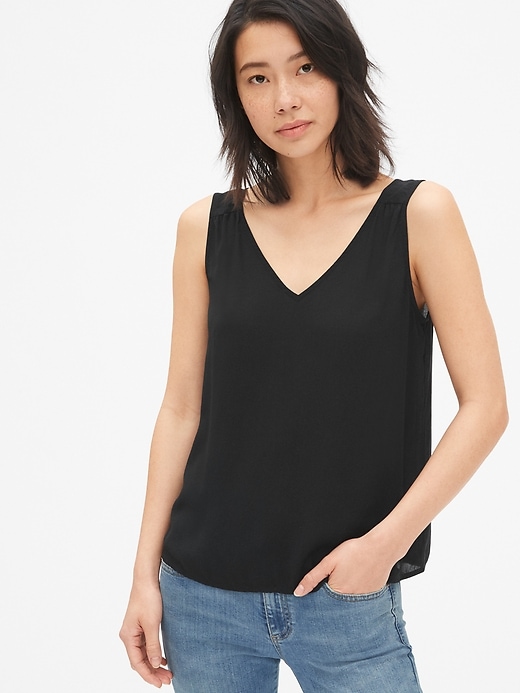 Image number 1 showing, Sleeveless V-Neck Top in Modal Crepe