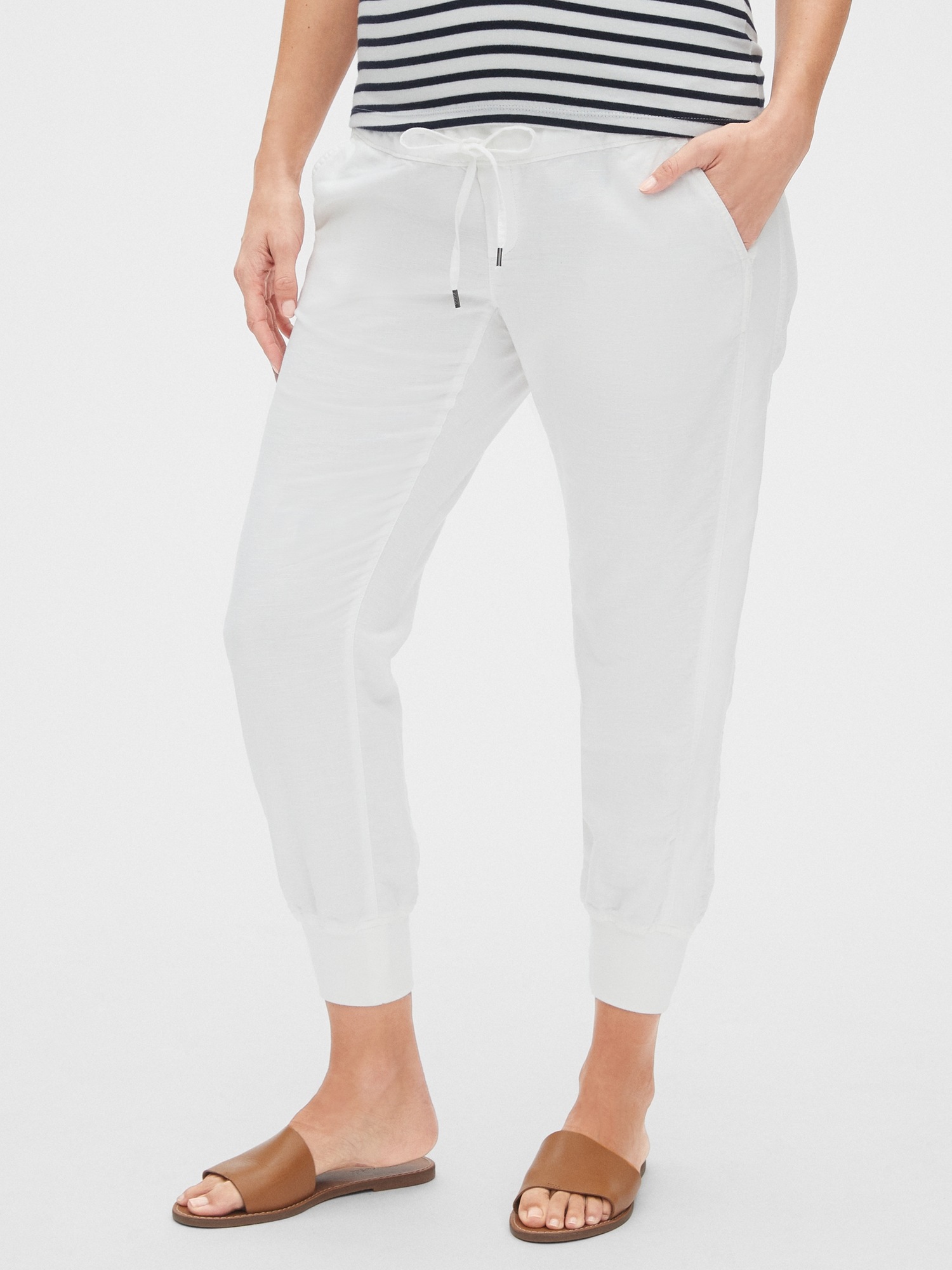 Maternity Full Panel Rib Mix Joggers in Linen Cotton Gap