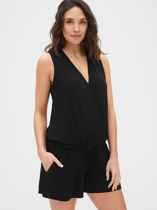 Image number 1 showing, Maternity Sleeveless Knit Wrap-Front Romper