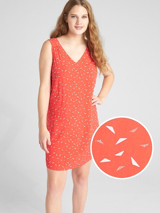 View large product image 1 of 1. Sleeveless V-Neck Print Shift Dress