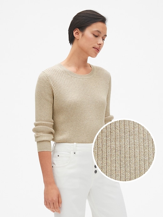 1 of 8 showing, with the color oatmeal of product True Soft Metallic Ribbed Pullover Sweater
