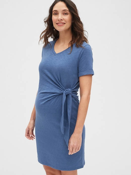 Image number 1 showing, Maternity Side-Tie V-Neck T-Shirt Dress