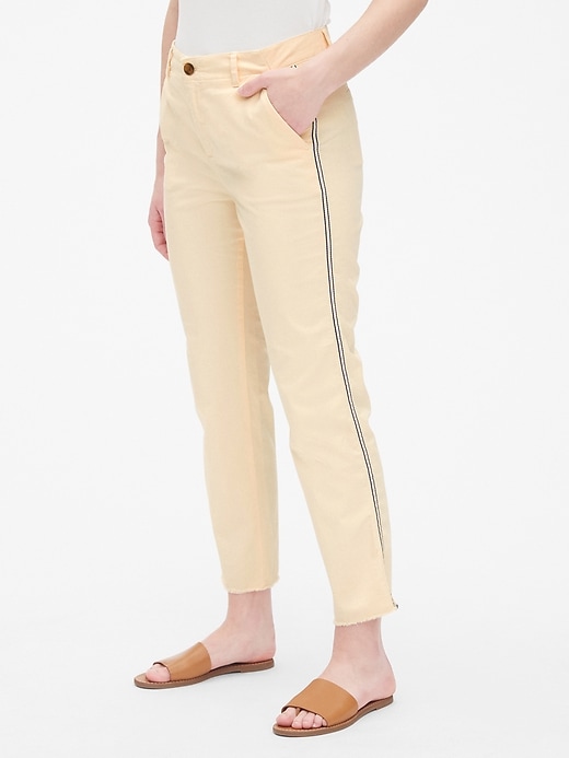 Image number 1 showing, Girlfriend Twill Stripe Khakis with Raw Hem