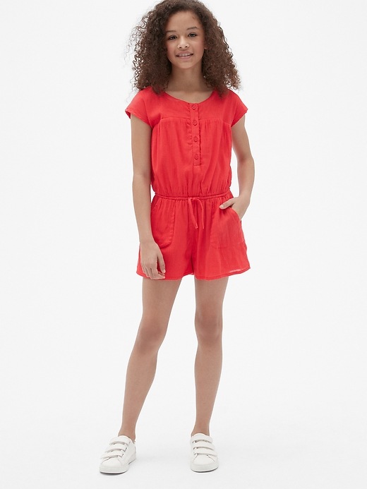 Image number 2 showing, Kids Button-Front Tie-Waist Romper