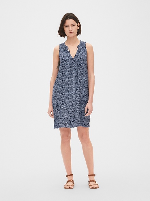 Image number 3 showing, Print Sleeveless Tie-Neck Swing Dress
