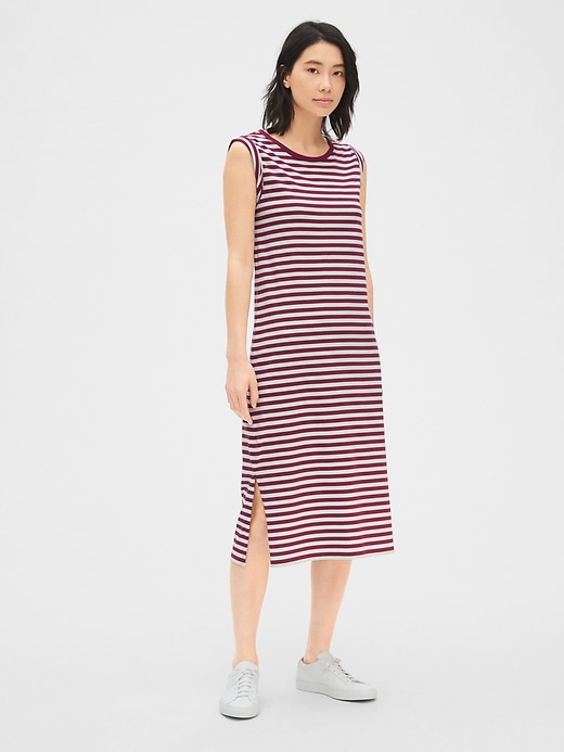 Roll-Cuff Stripe Midi T-Shirt Dress