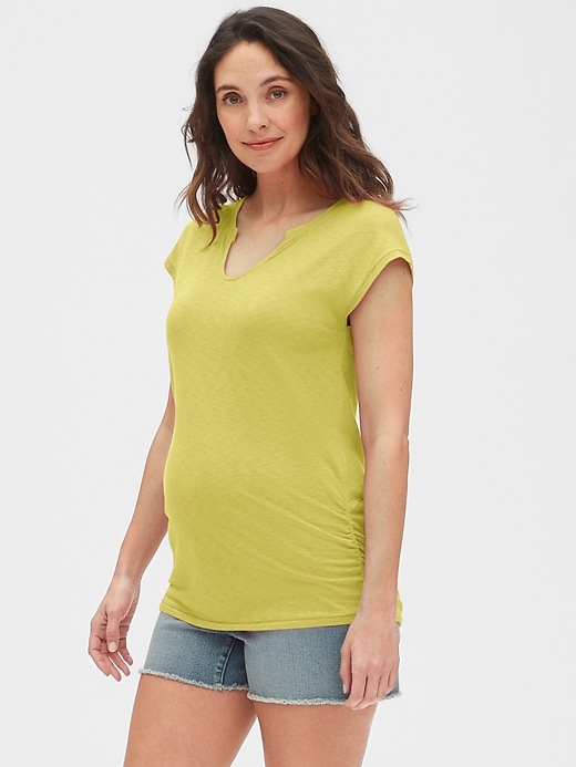 View large product image 1 of 1. Maternity Soft Slub Jersey Split-Neck T-Shirt