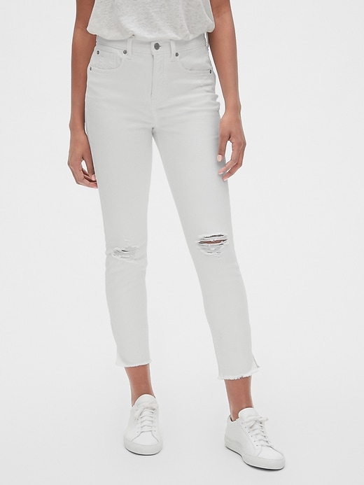 Image number 1 showing, High Rise True Skinny Ankle Jeans with Distressed Detail