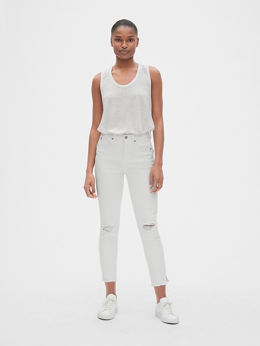 Image number 3 showing, High Rise True Skinny Ankle Jeans with Distressed Detail