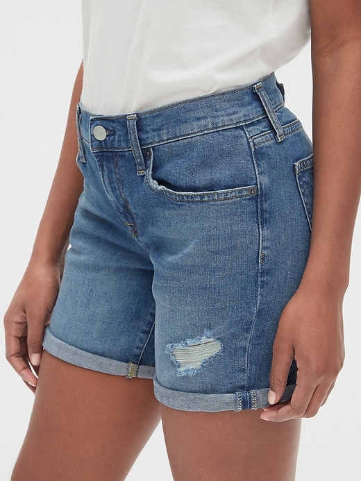 Image number 5 showing, Mid Rise 5" Denim Shorts with Distressed Detail