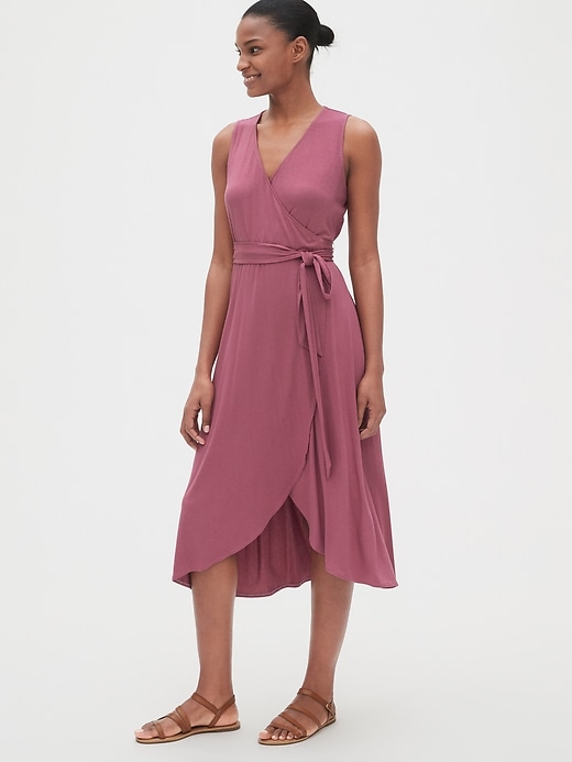 Image number 1 showing, Sleeveless Knit Wrap Midi Dress