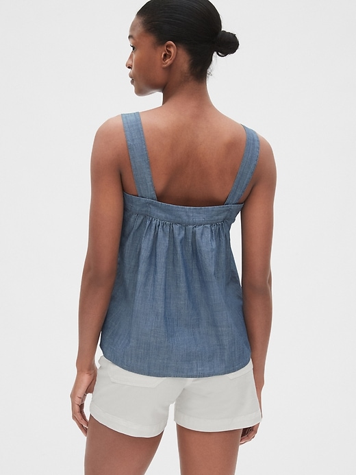2 of 8 showing, with the color medium indigo of product Apron Tank Top in Chambray