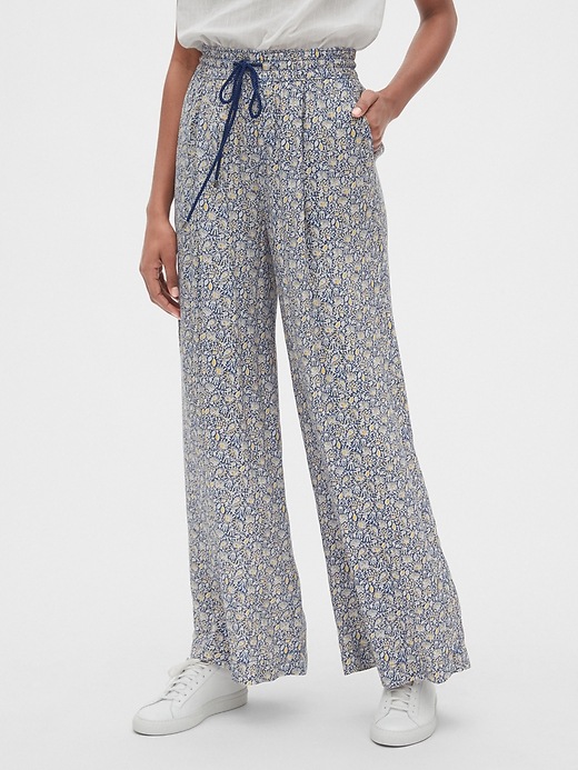 Image number 4 showing, Print Wide-Leg Drawstring Pants