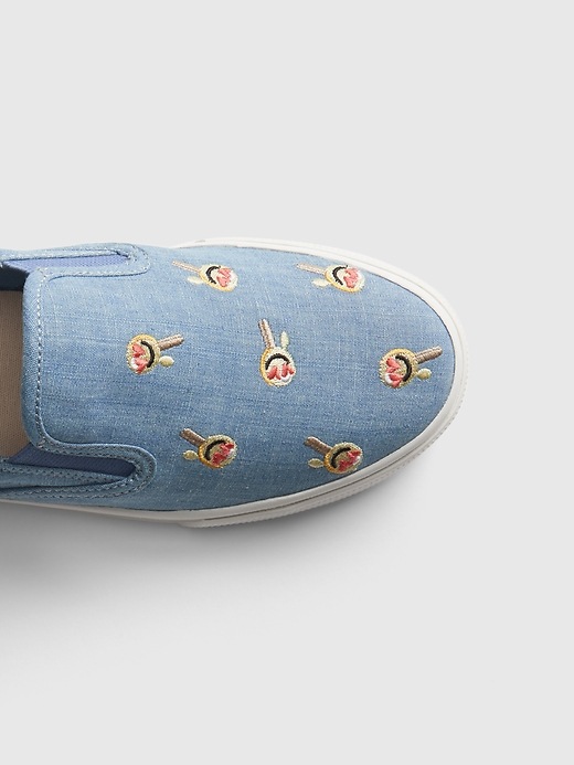Image number 2 showing, Kids Embroidered Chambray Slip-On Sneakers