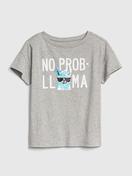 1 of 8 showing, with the color grey heather of product Kids Flippy Sequin Short Sleeve T-Shirt