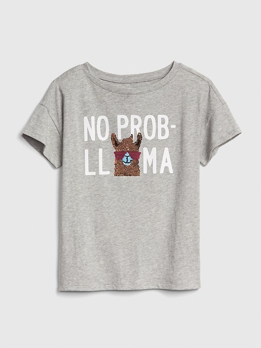 2 of 8 showing, with the color grey heather of product Kids Flippy Sequin Short Sleeve T-Shirt