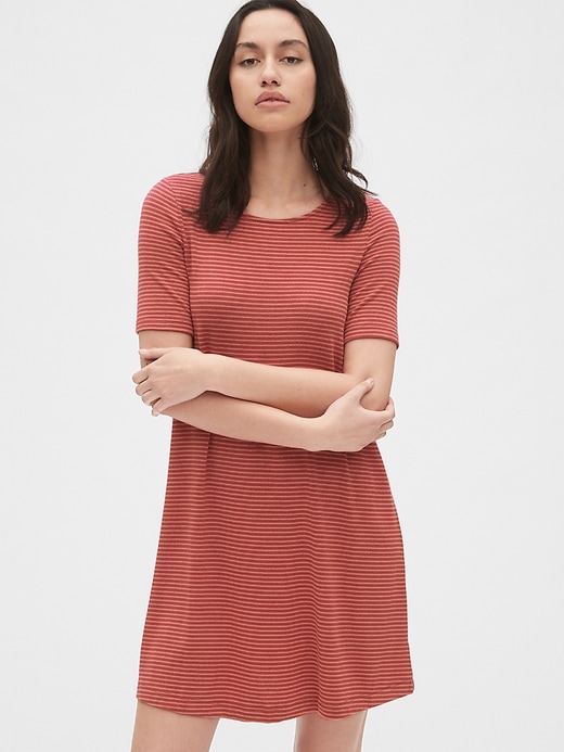 View large product image 1 of 1. Softspun Stripe Short Sleeve Swing Dress