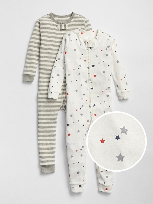 1 of 8 showing, with the color multi of product babyGap Star Stripe PJ One-Piece (2-Pack)