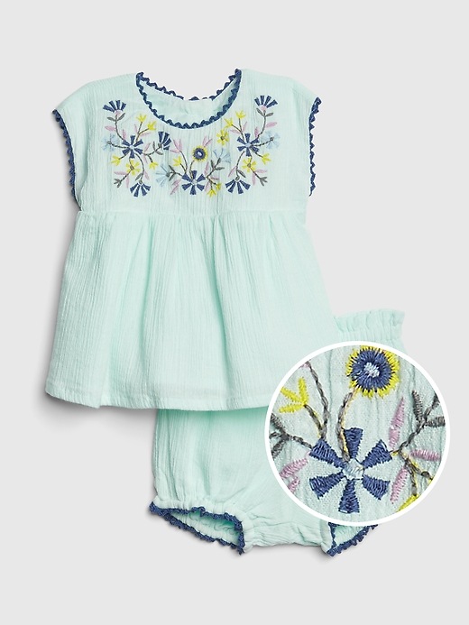 Image number 1 showing, Baby Embroidered Bubble Shorts Set