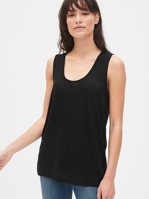 View large product image 1 of 1. U-Neck Tank Top in Linen-Blend