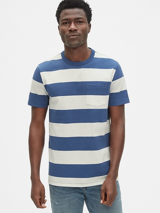 1 of 8 showing, with the color blue stripe of product Heavyweight Stripe Pocket T-Shirt
