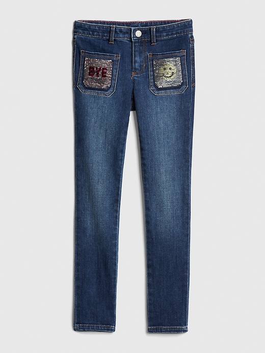 Image number 5 showing, Kids Flippy Sequin Skinny Jeans with Stretch