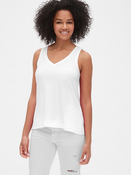 1 of 8 showing, with the color white of product Vintage Wash V-Neck Tank Top