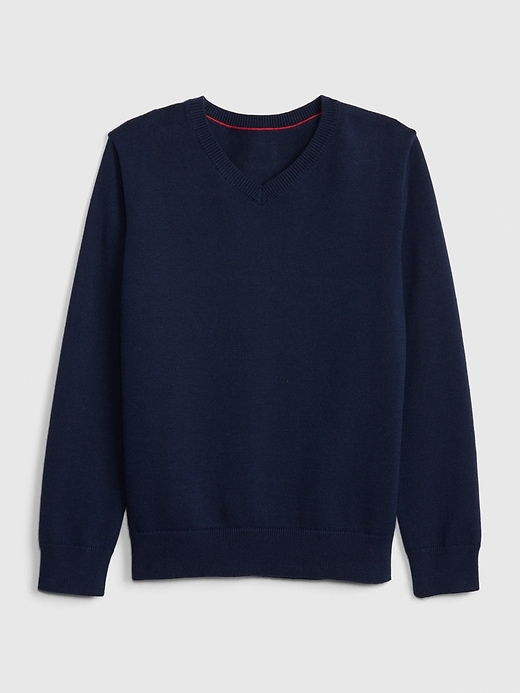 1 of 8 showing, with the color blue of product Kids Uniform V-Neck Sweater