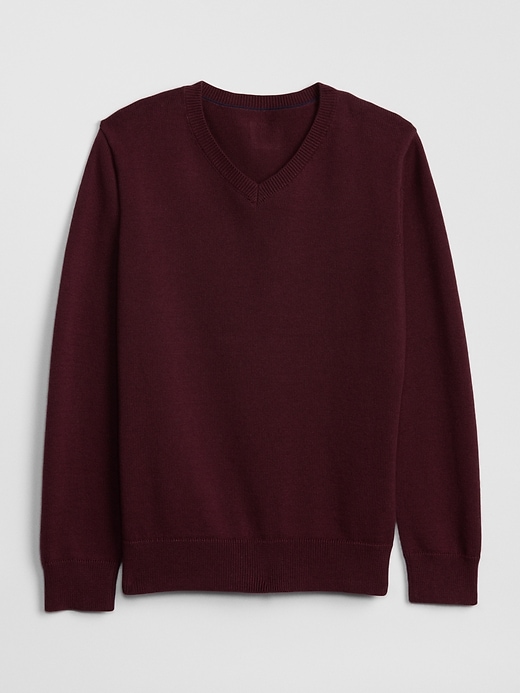 1 of 8 showing, with the color burgundy of product Kids Uniform V-Neck Sweater