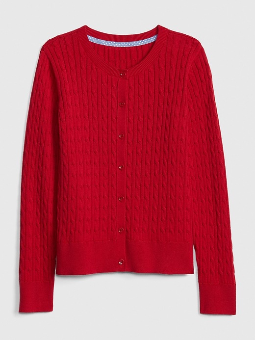 View large product image 1 of 1. Kids Uniform Cable Knit Cardigan Sweater