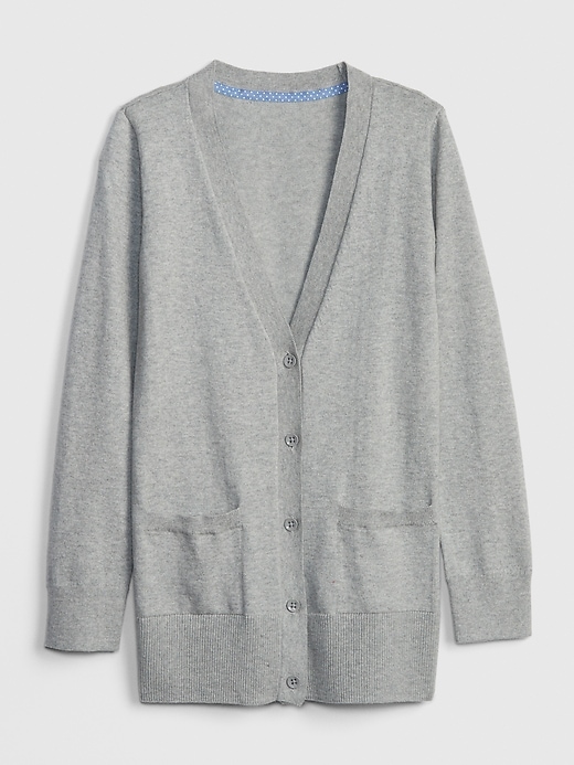 1 of 8 showing, with the color grey heather of product Kids Uniform Cardigan Sweater