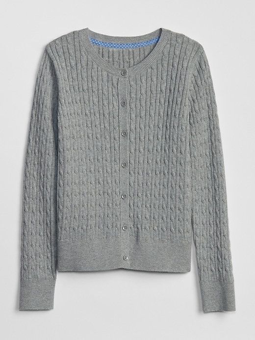 View large product image 1 of 1. Kids Uniform Cable Knit Cardigan Sweater