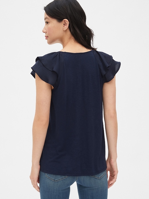 Image number 2 showing, Mix-Fabric Ruffle Sleeve Top