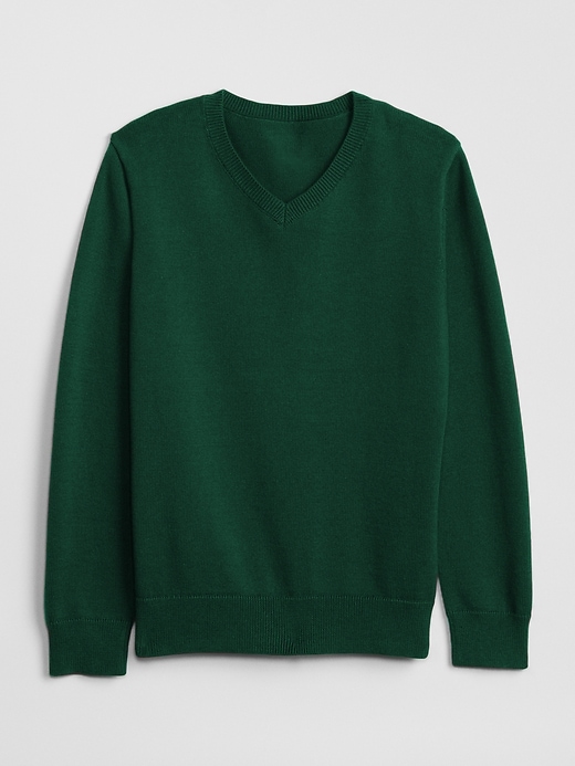 1 of 8 showing, with the color dark green of product Kids Uniform V-Neck Sweater