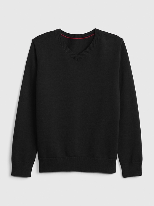 1 of 8 showing, with the color true black of product Kids Uniform V-Neck Sweater