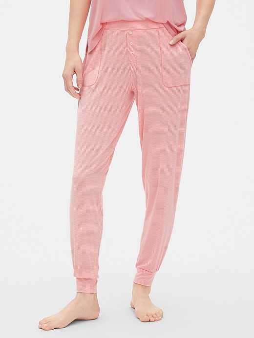 1 of 8 showing, with the color pink skinny stripe of product Print Joggers in Modal