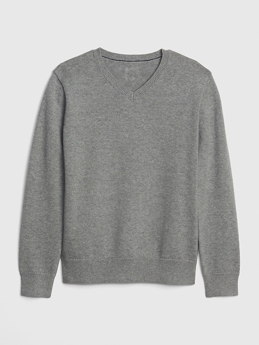 1 of 8 showing, with the color charcoal gray of product Kids Uniform V-Neck Sweater
