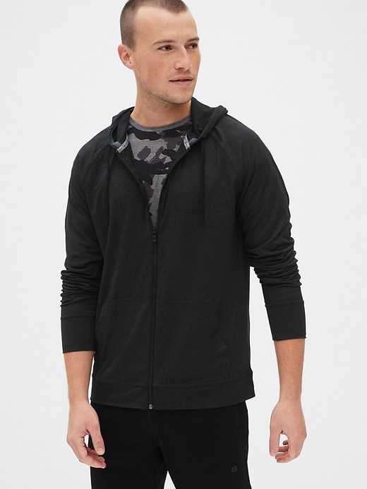 View large product image 1 of 1. Gapfit Brushed Tech Jersey Full-Zip Hoodie