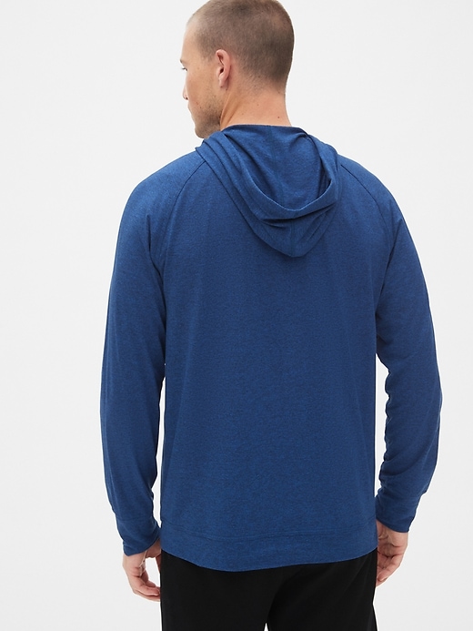 2 of 8 showing, with the color navy heather of product Gapfit Brushed Tech Jersey Full-Zip Hoodie